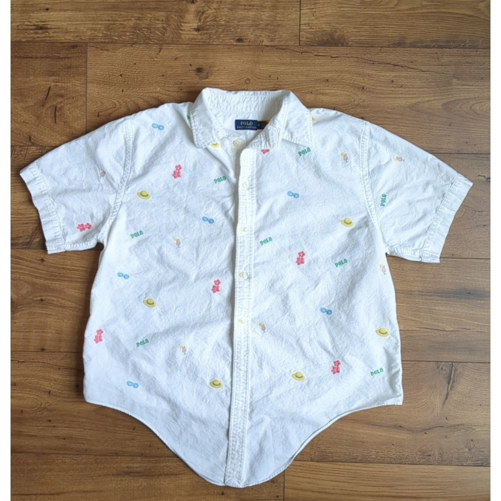 Polo Ralph Lauren‎ Womens M Short Sleeve Collared Tie Front Button Beach Shirt